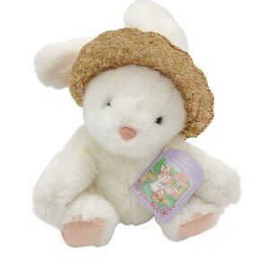 Hallmark‎ Cards White Easter Bunny Rabbit Plush Stuffed Animal Straw Hat 12" VTG